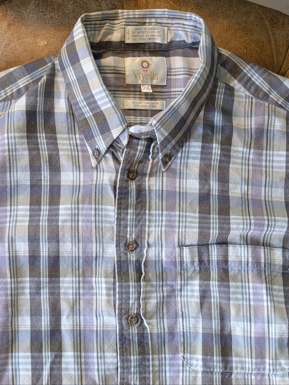 Viyella Vintage Canada Cotton Wool Plaid Button Down Long Sleeve Shirt Size XL